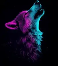 Ein Neon-Wolf-Charakter auf Wollo